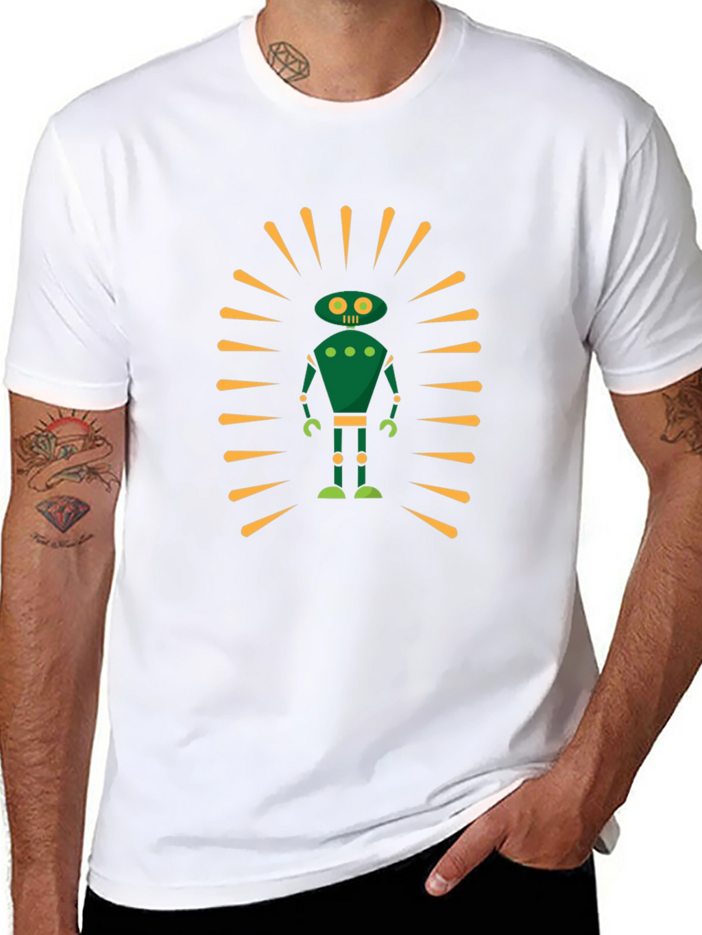 Retro Robot Graphic Tee - Sci-Fi Style Black T-Shirt