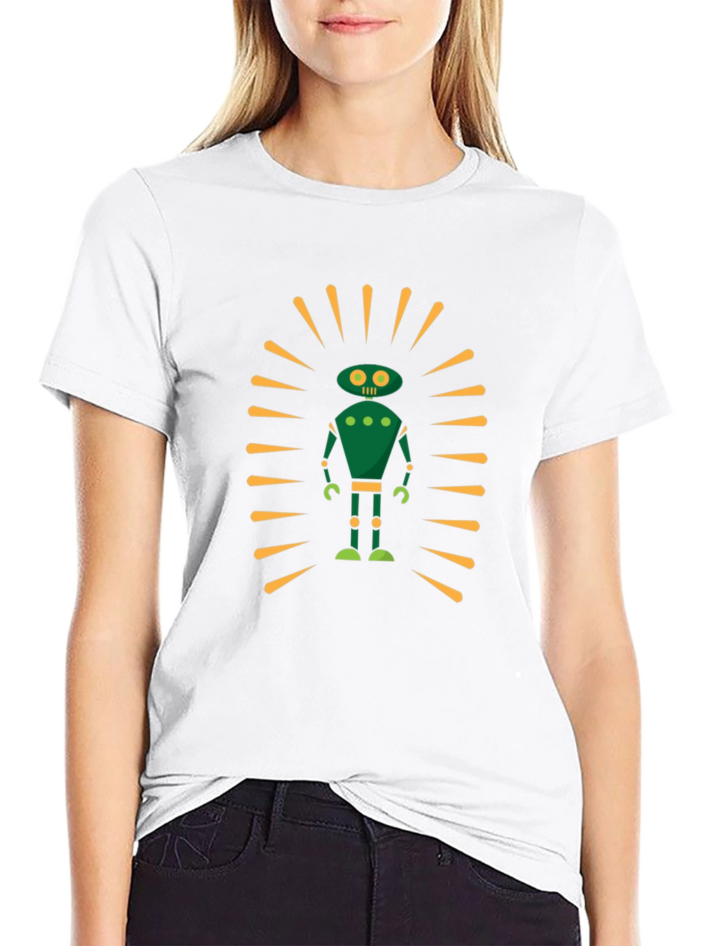 Retro Robot Graphic Tee - Sci-Fi Style Black T-Shirt