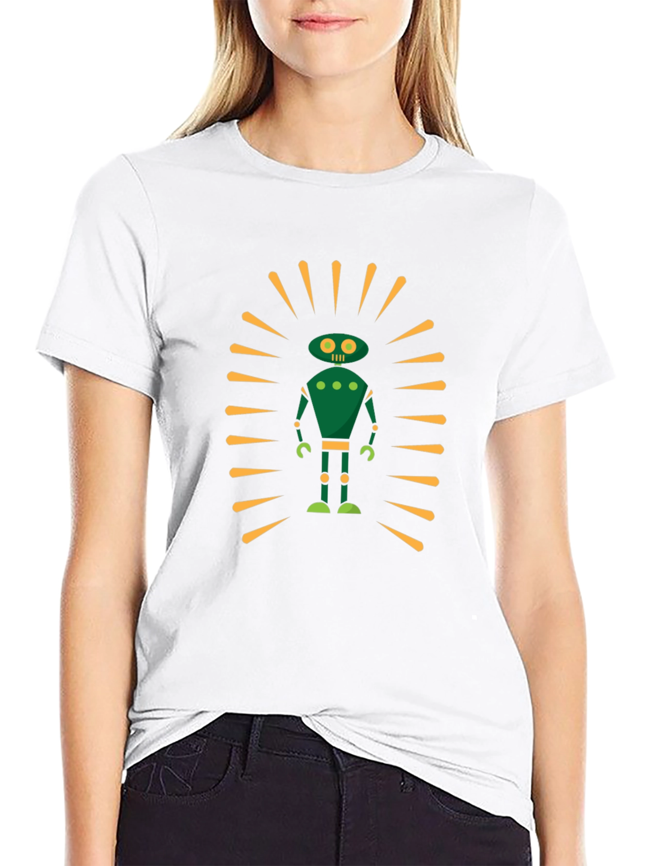 Retro Robot Graphic Tee - Sci-Fi Style Black T-Shirt