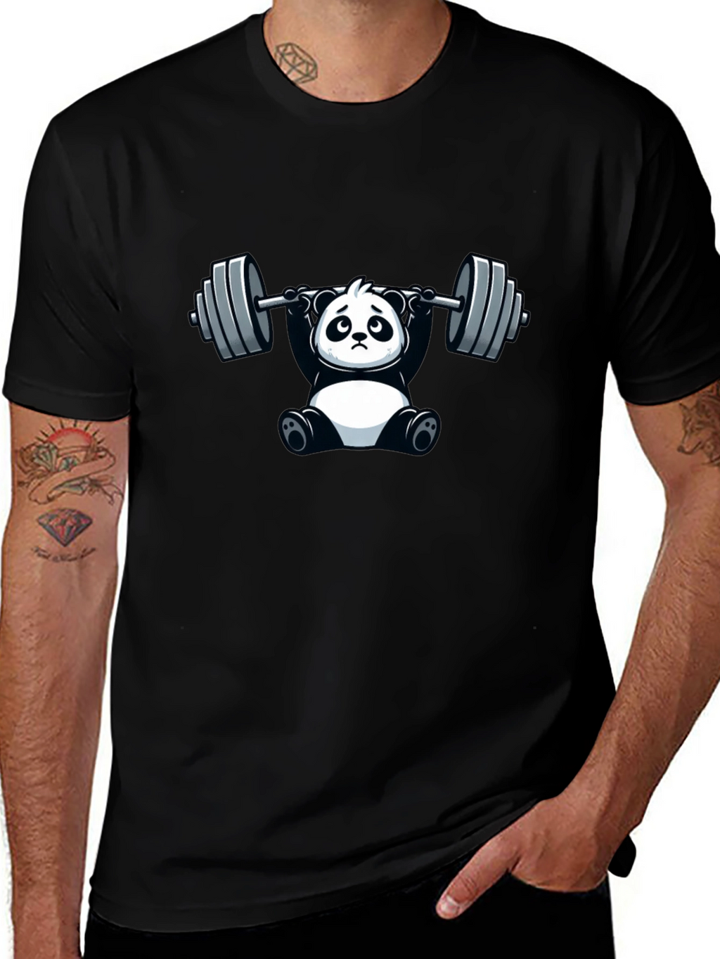 Funny Panda Lifting Barbell T-Shirt