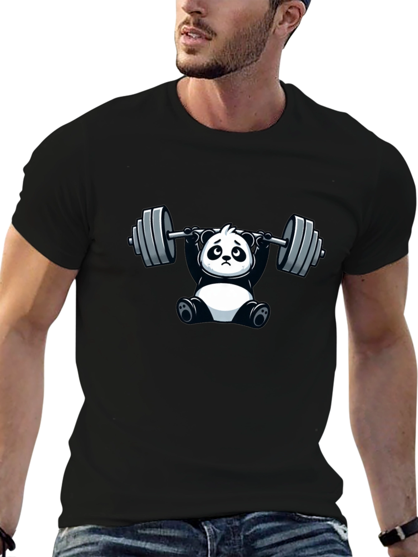 Funny Panda Lifting Barbell T-Shirt