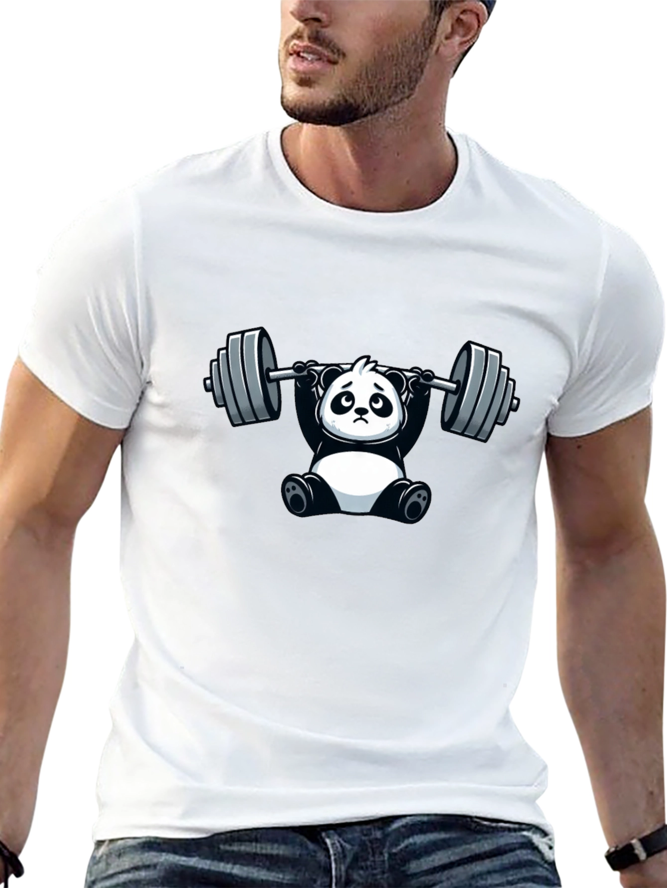 Funny Panda Lifting Barbell T-Shirt