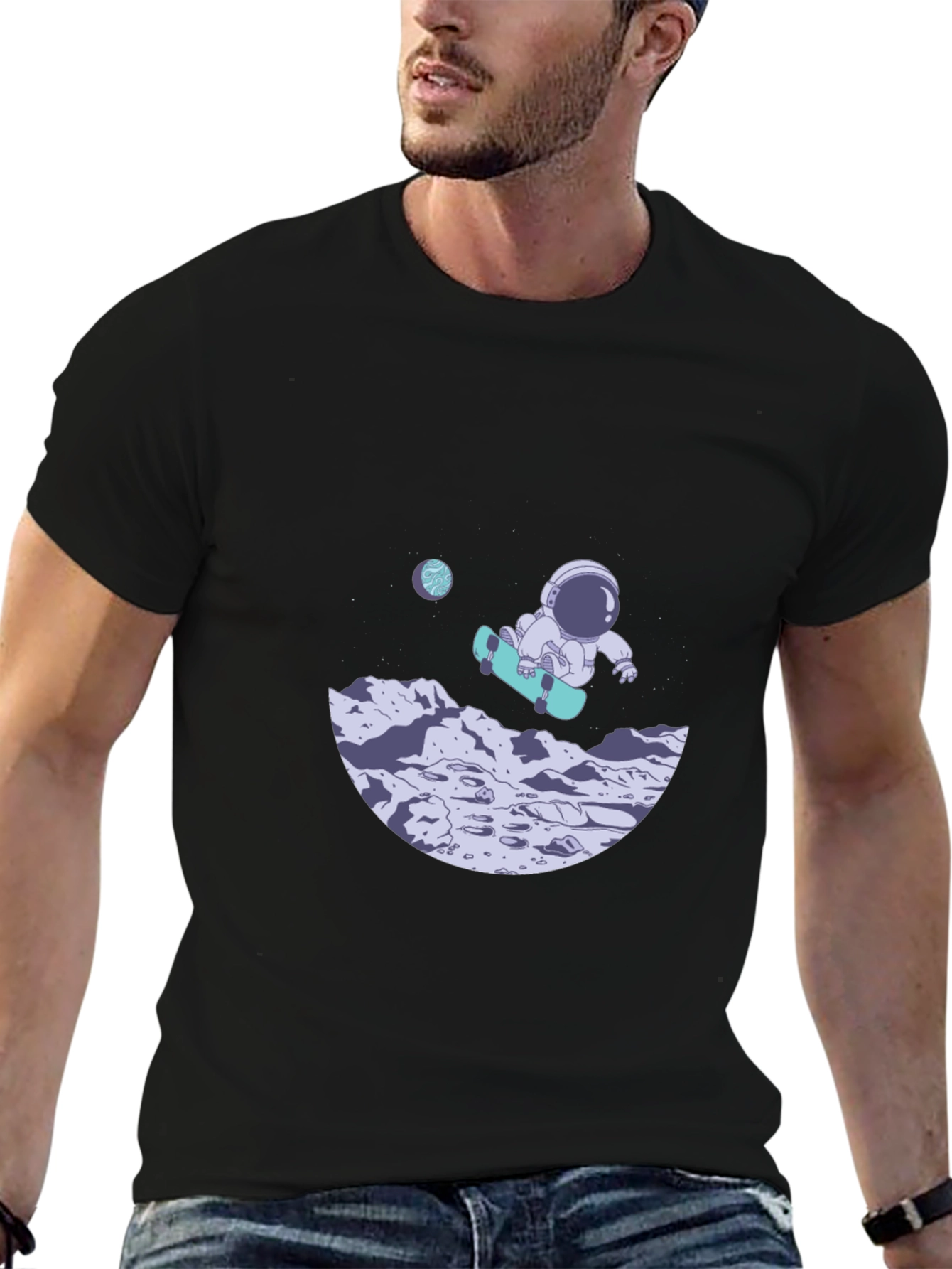 Astronaut Skateboard Black T-Shirt