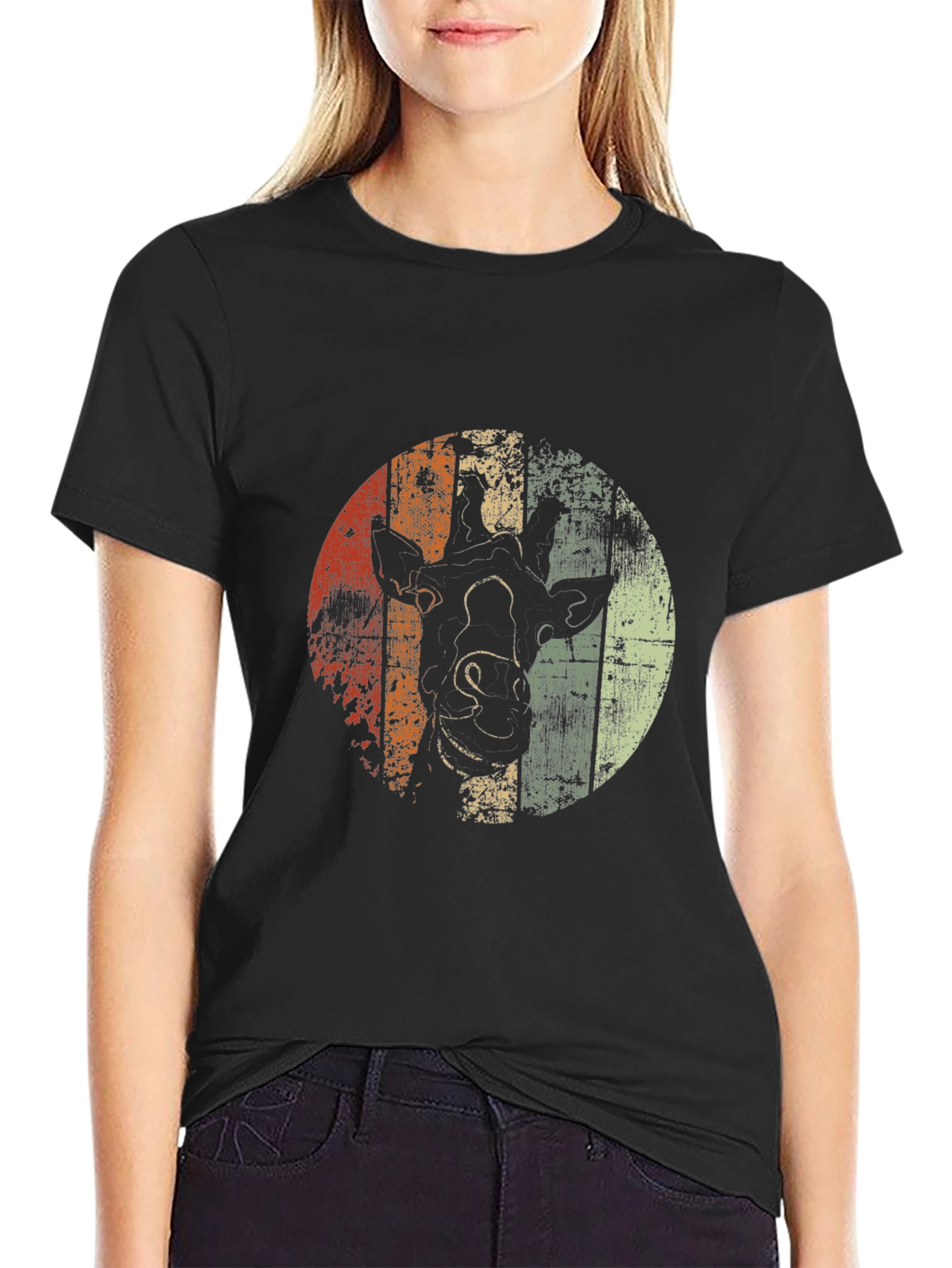 Retro Giraffe Graphic Tee - Stylish Mens Black T-Shirt