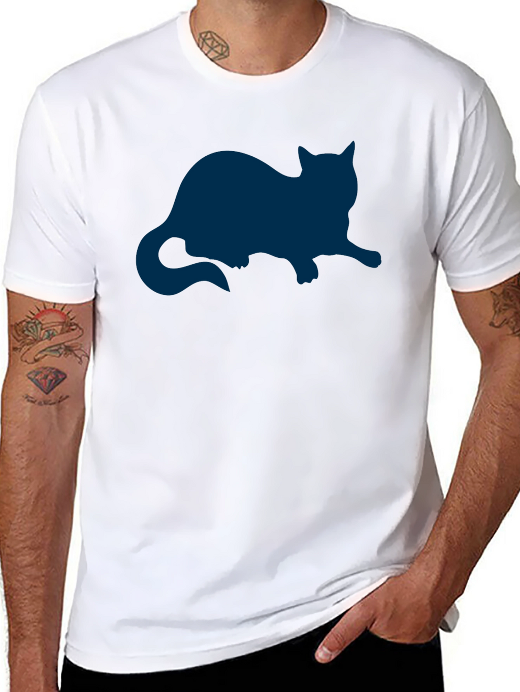 Cat Silhouette Graphic Tee - Relaxed Fit