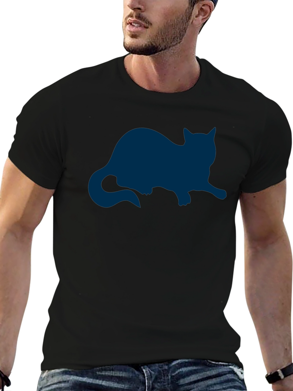Cat Silhouette Graphic Tee - Relaxed Fit