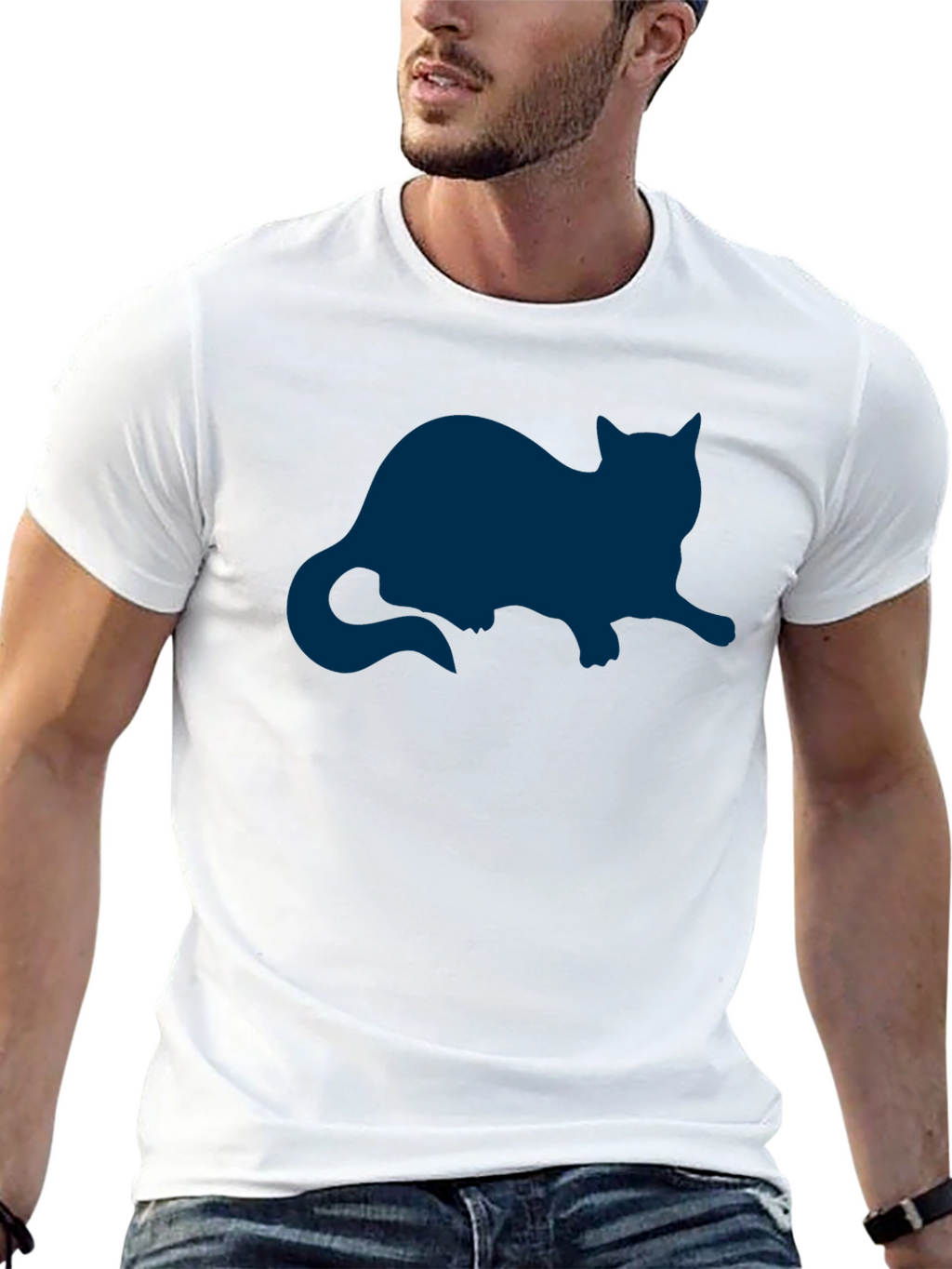 Cat Silhouette Graphic Tee - Relaxed Fit