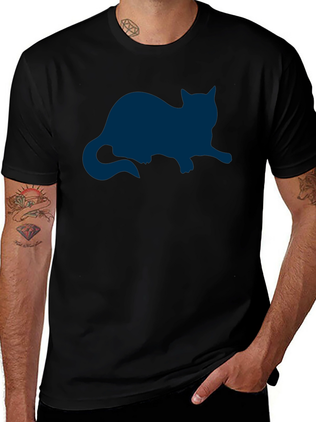 Cat Silhouette Graphic Tee - Relaxed Fit