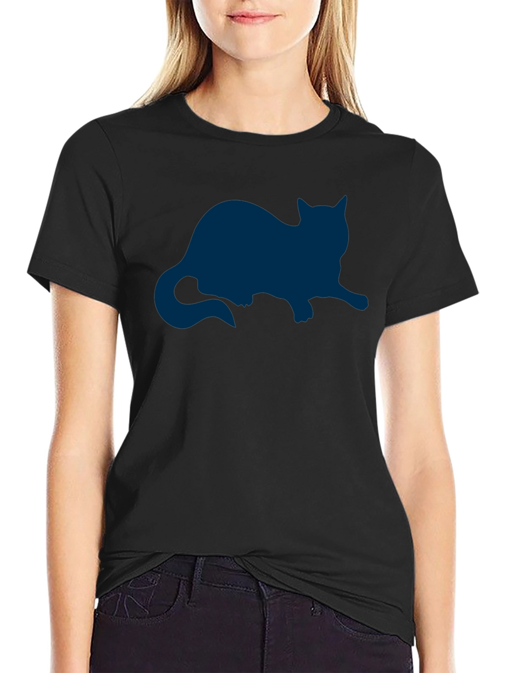 Cat Silhouette Graphic Tee - Relaxed Fit