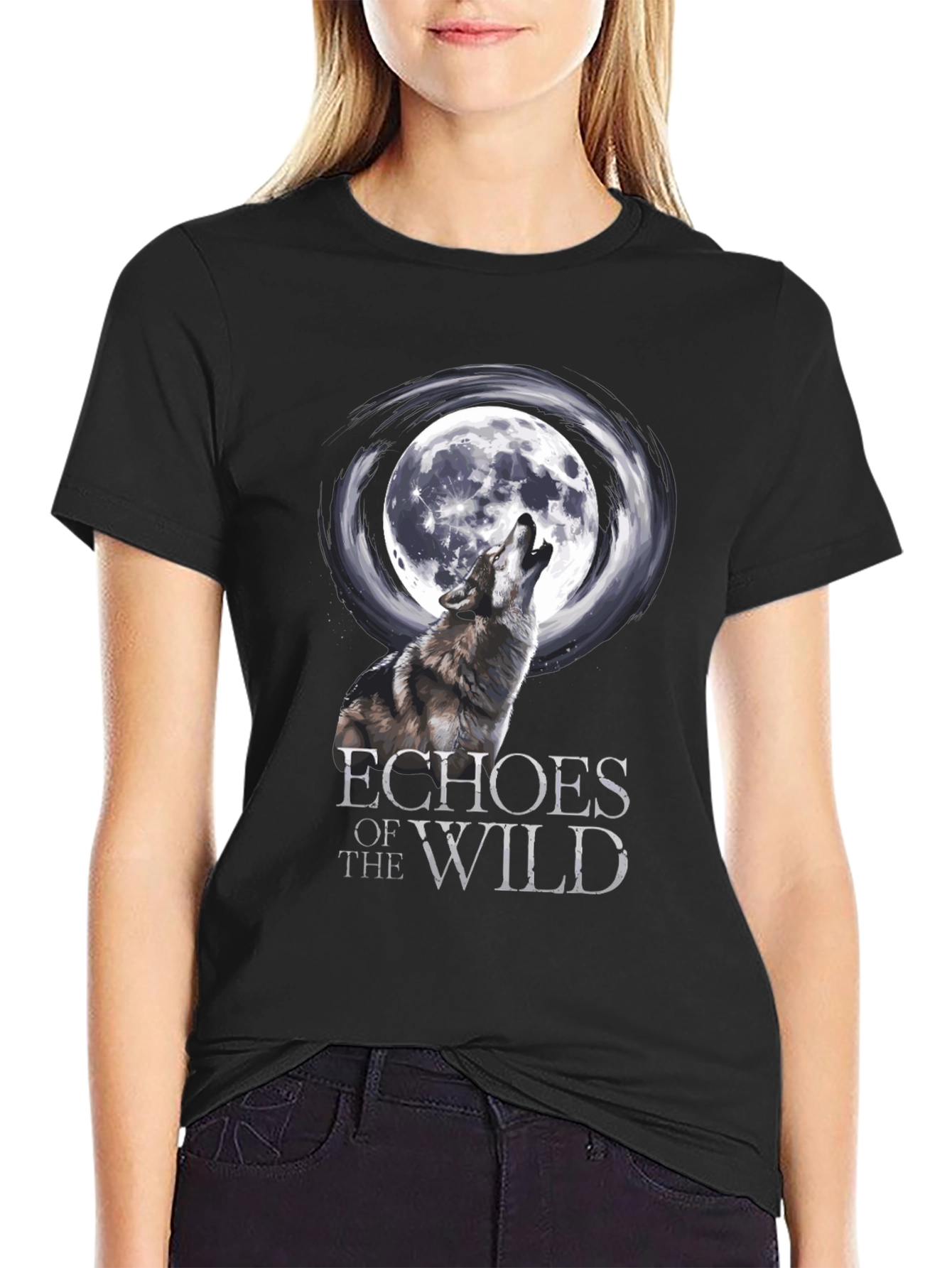 Wolf Howling at Moon Graphic T-Shirt - Echoes of the Wild
