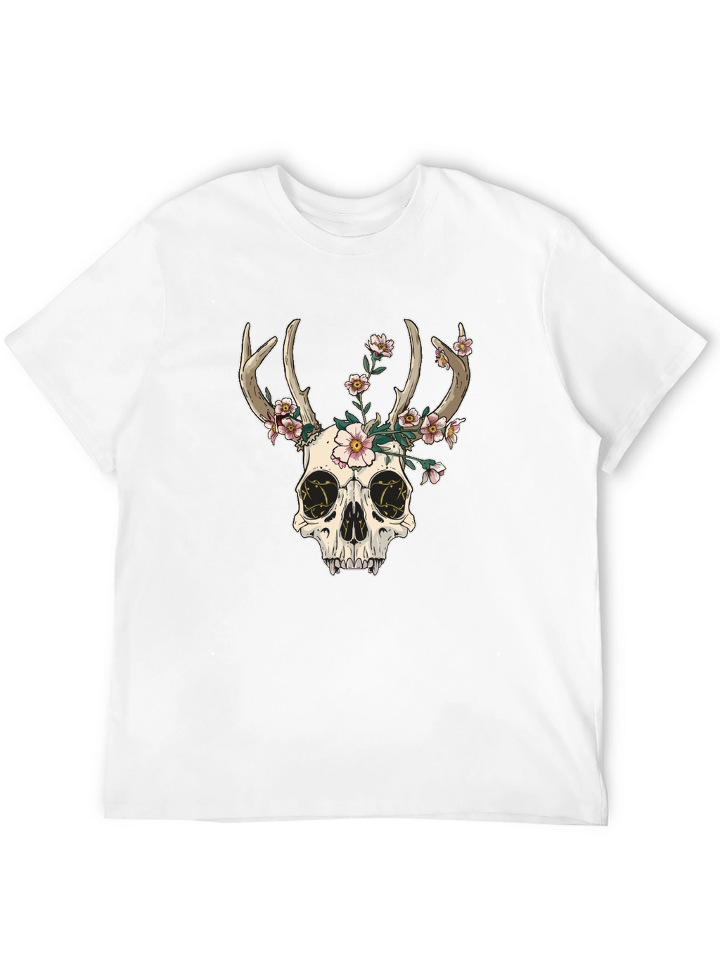 Skull & Flowers Graphic Tee - Black Cotton T-Shirt