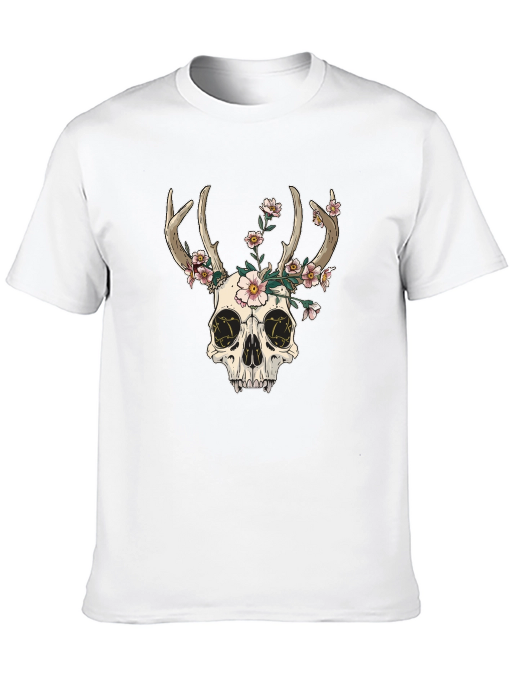 Skull & Flowers Graphic Tee - Black Cotton T-Shirt