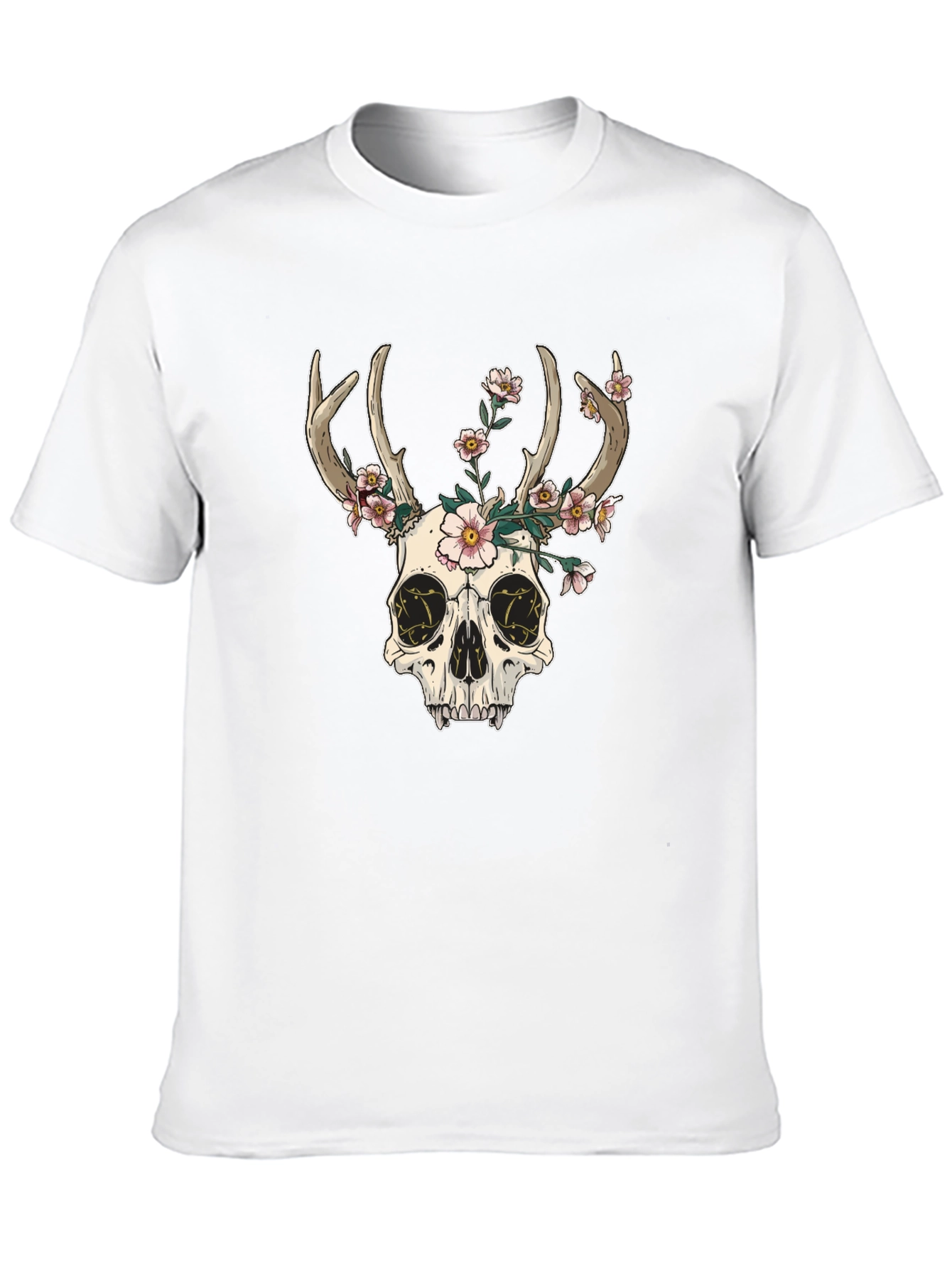 Skull & Flowers Graphic Tee - Black Cotton T-Shirt