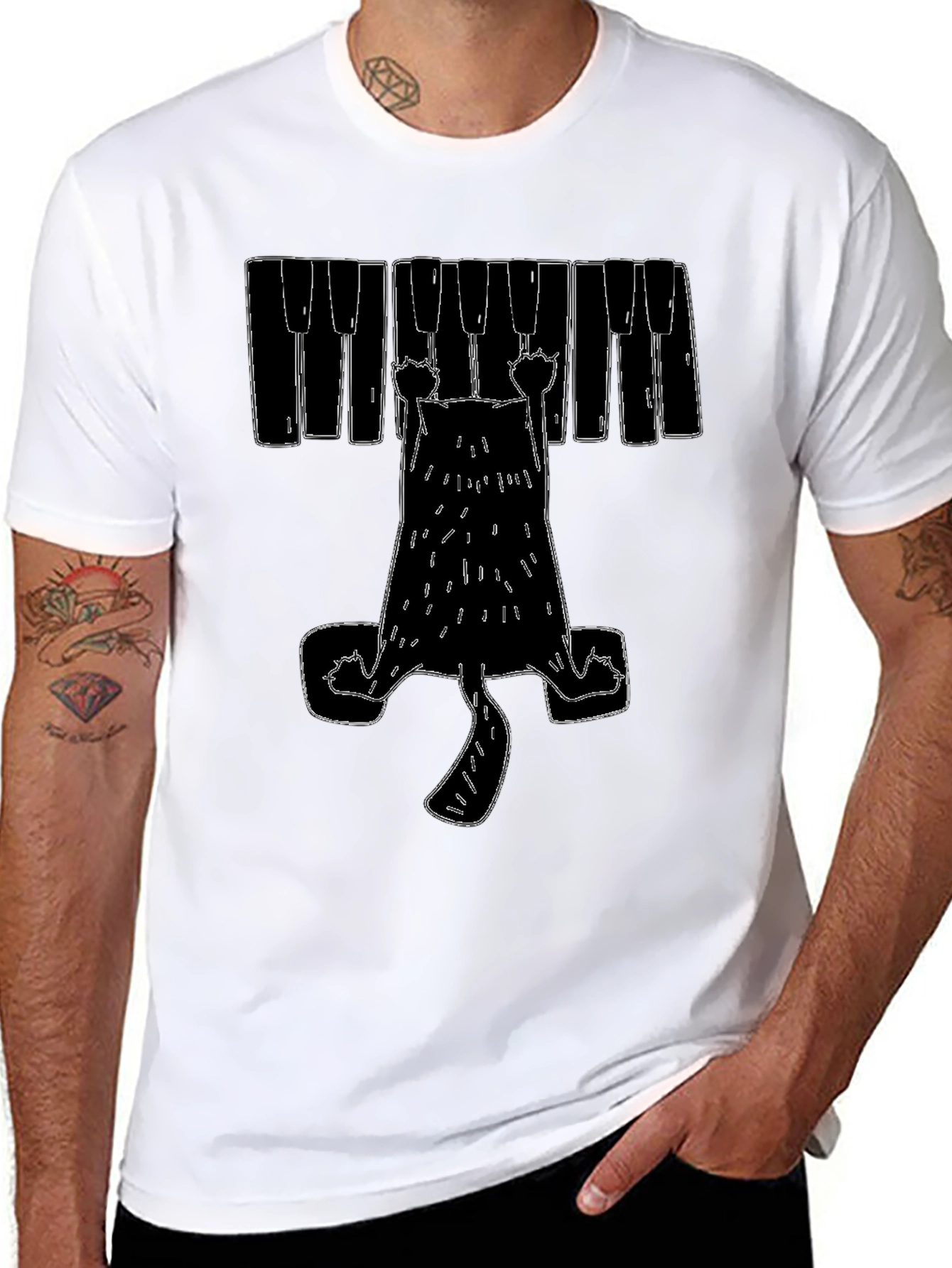 Piano Cat Graphic T-Shirt