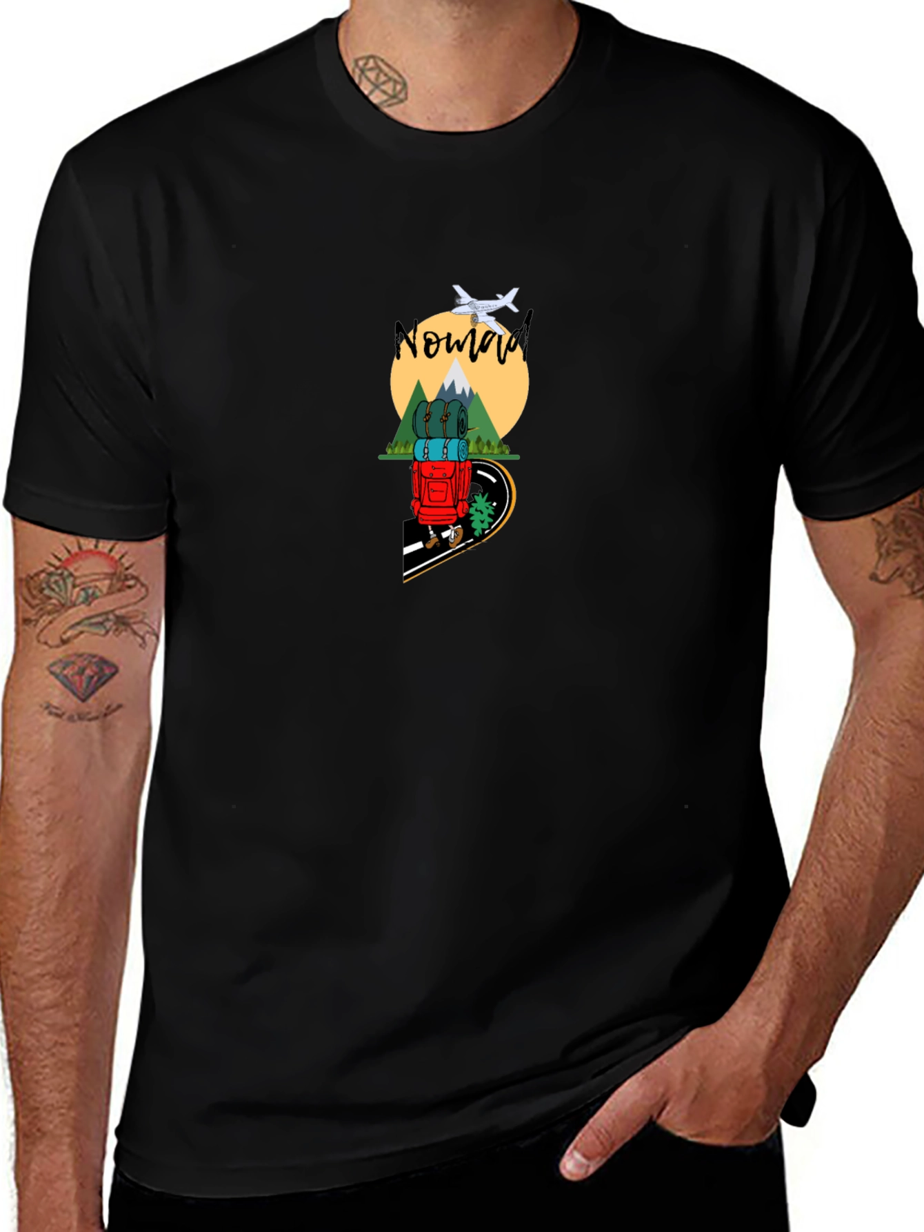 Nomad Adventure Graphic Tee - Black Cotton T-Shirt