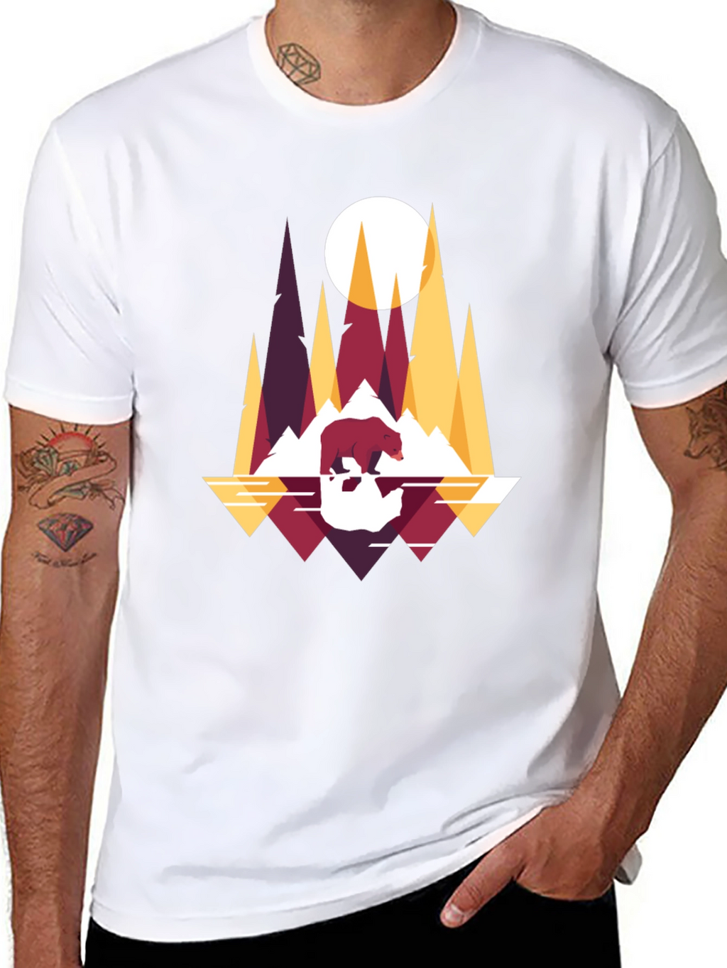 Geometric Bear & Mountains T-Shirt