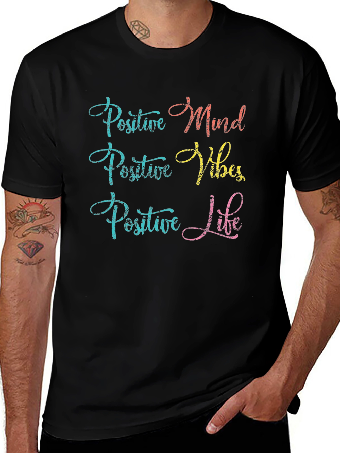 Positive Mind Vibes Life Black Graphic Tee