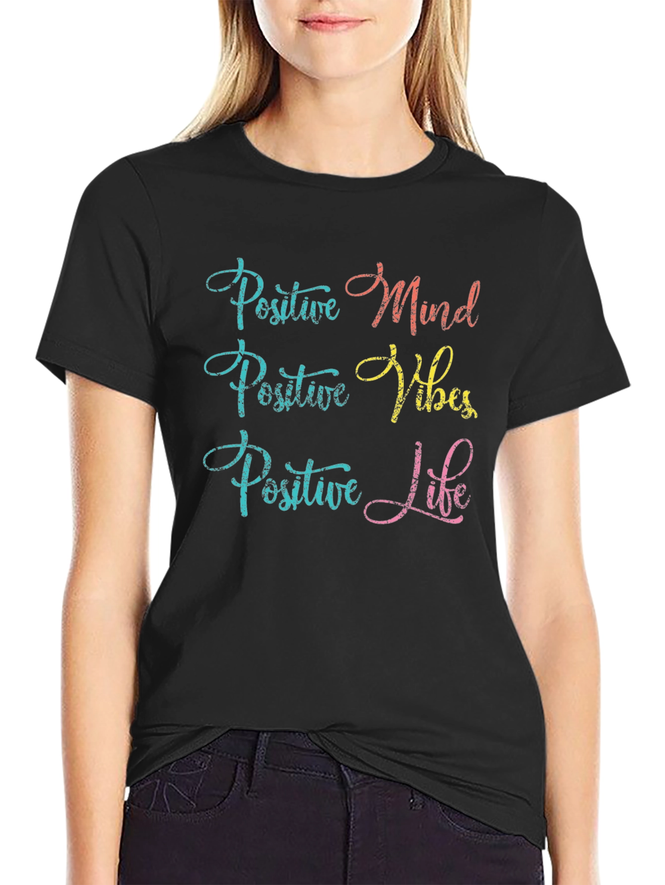 Positive Mind Vibes Life Black Graphic Tee