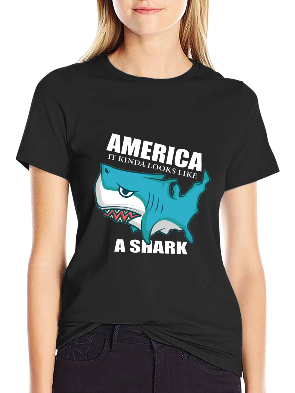 America Shark Graphic Tee - Patriotic Humor