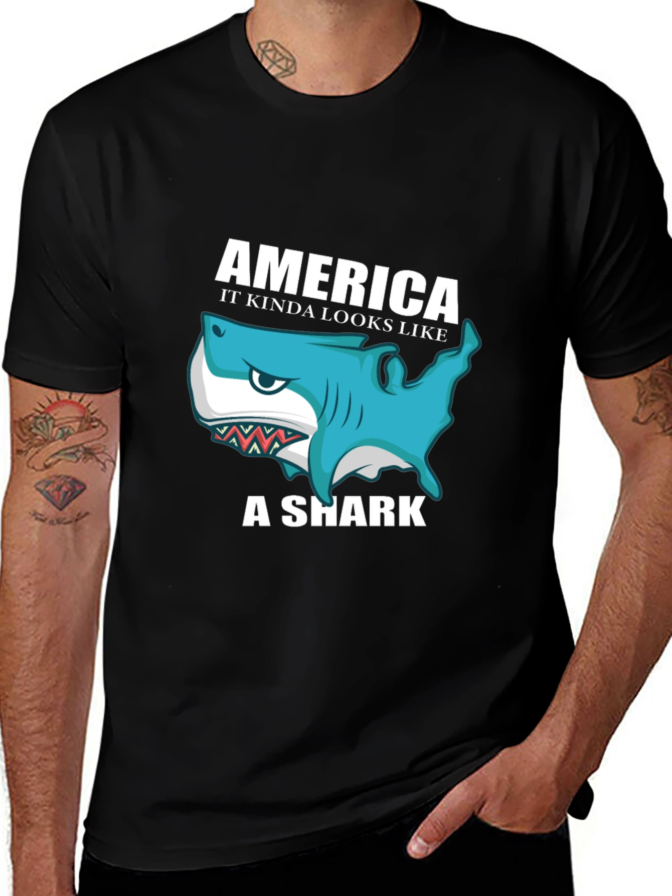 America Shark Graphic Tee - Patriotic Humor