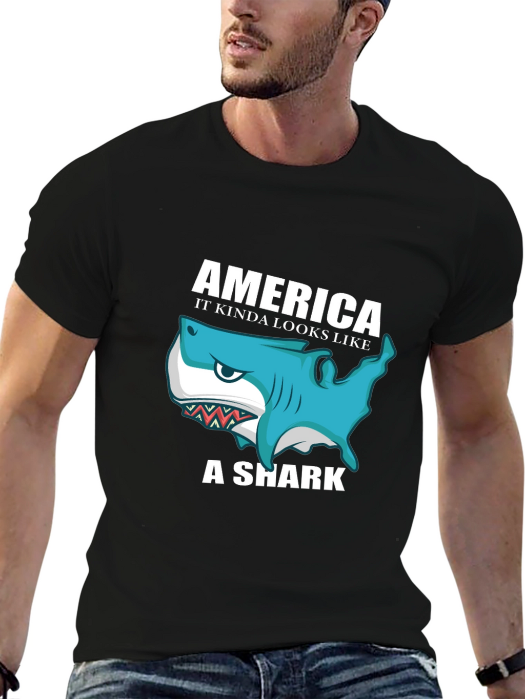 America Shark Graphic Tee - Patriotic Humor