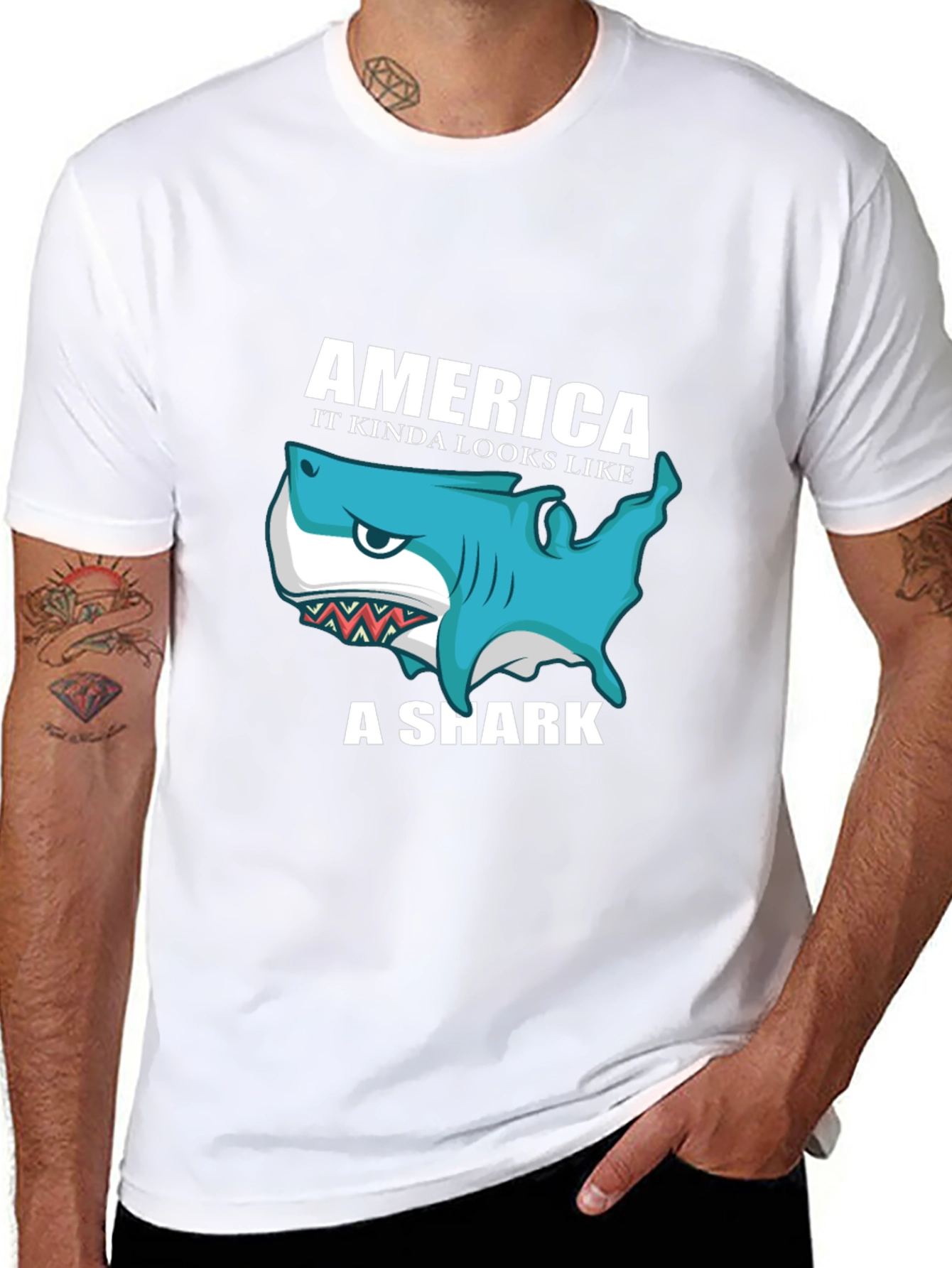 America Shark Graphic Tee - Patriotic Humor