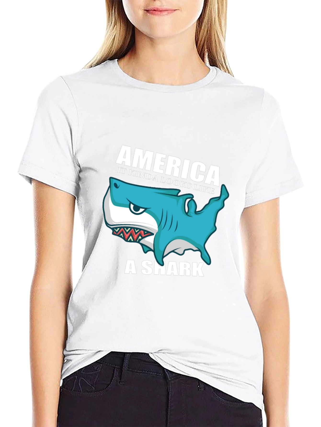America Shark Graphic Tee - Patriotic Humor