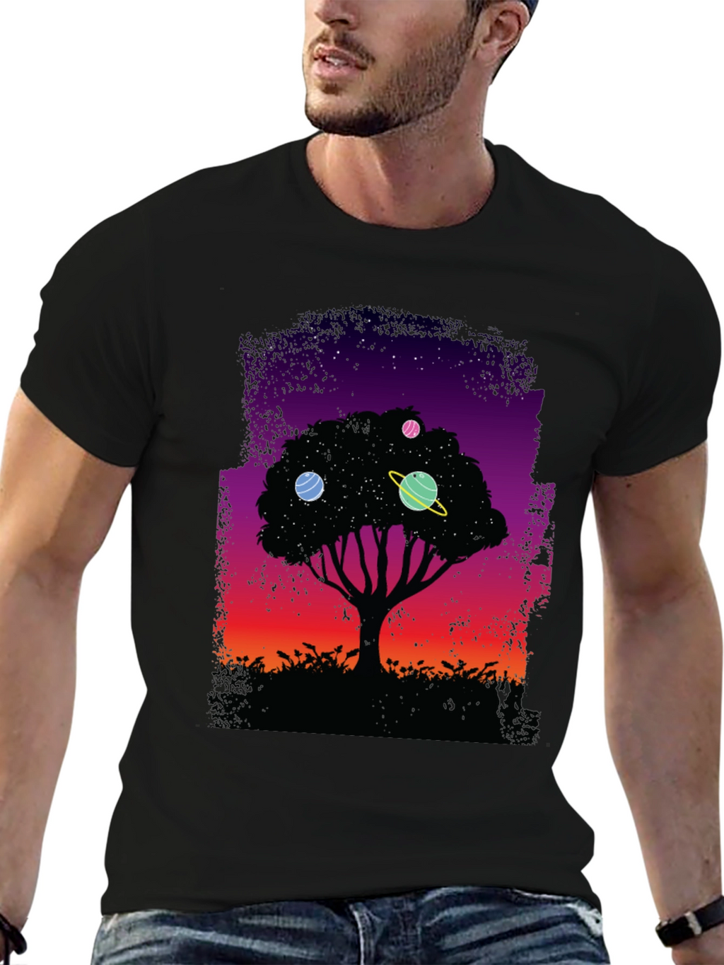 Cosmic Tree Graphic Tee - Black Unisex T-Shirt