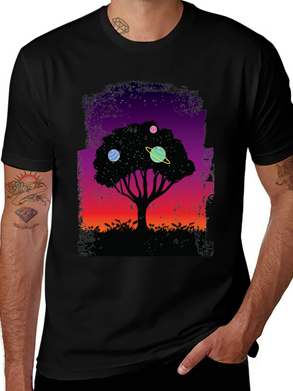 Cosmic Tree Graphic Tee - Black Unisex T-Shirt