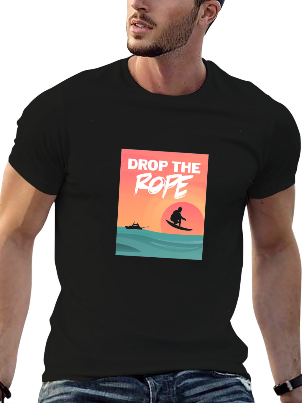 Drop The Rope Graphic Black T-Shirt