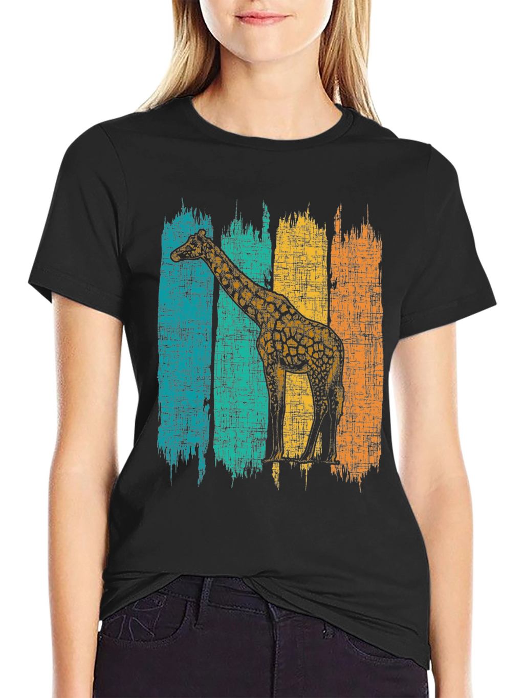 Giraffe Retro Stripe Graphic T-Shirt