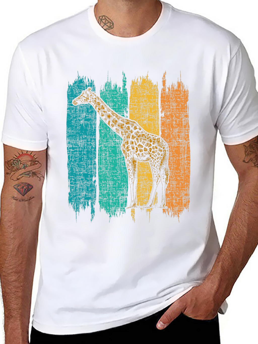 Giraffe Retro Stripe Graphic T-Shirt