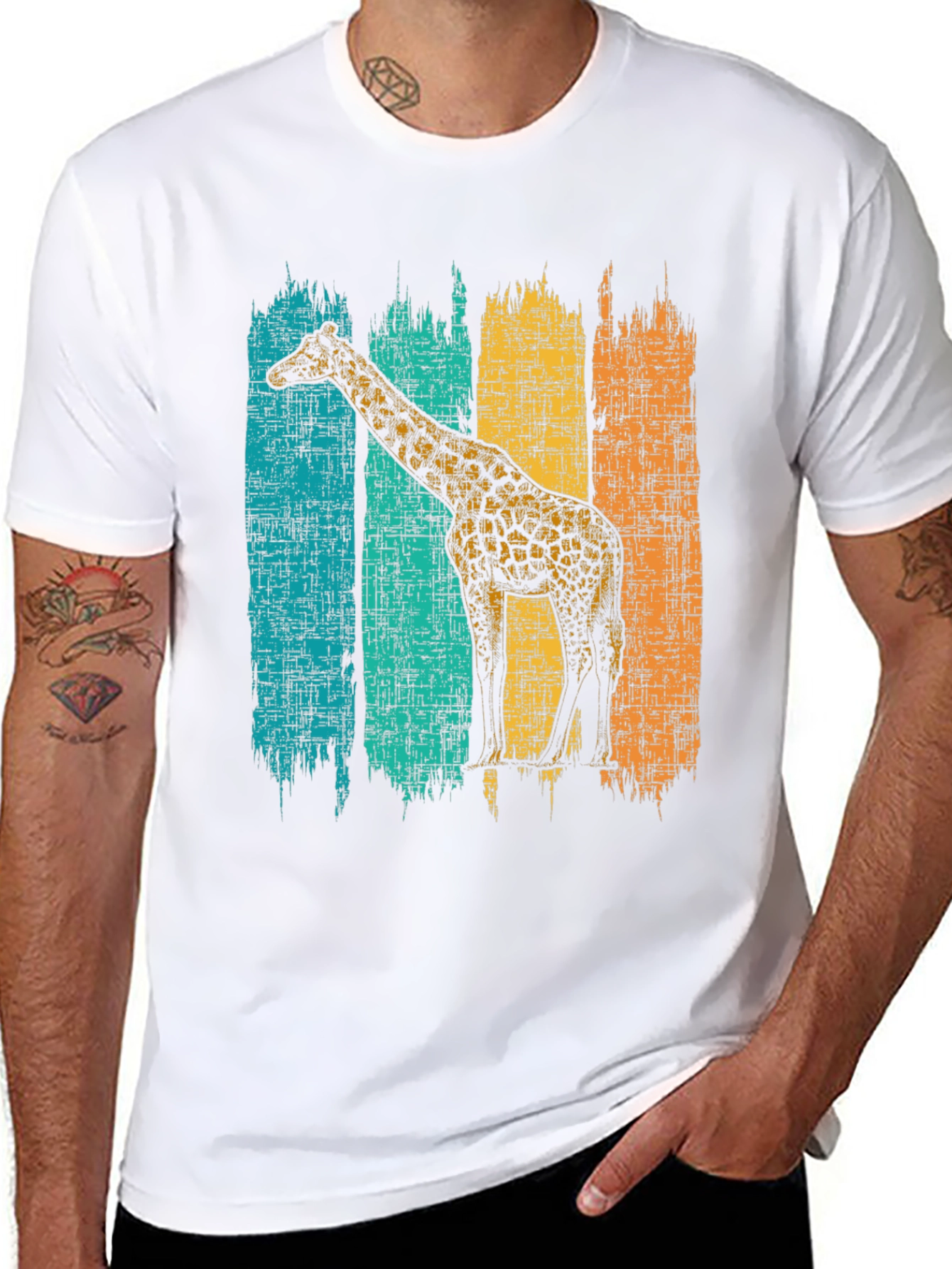 Giraffe Retro Stripe Graphic T-Shirt