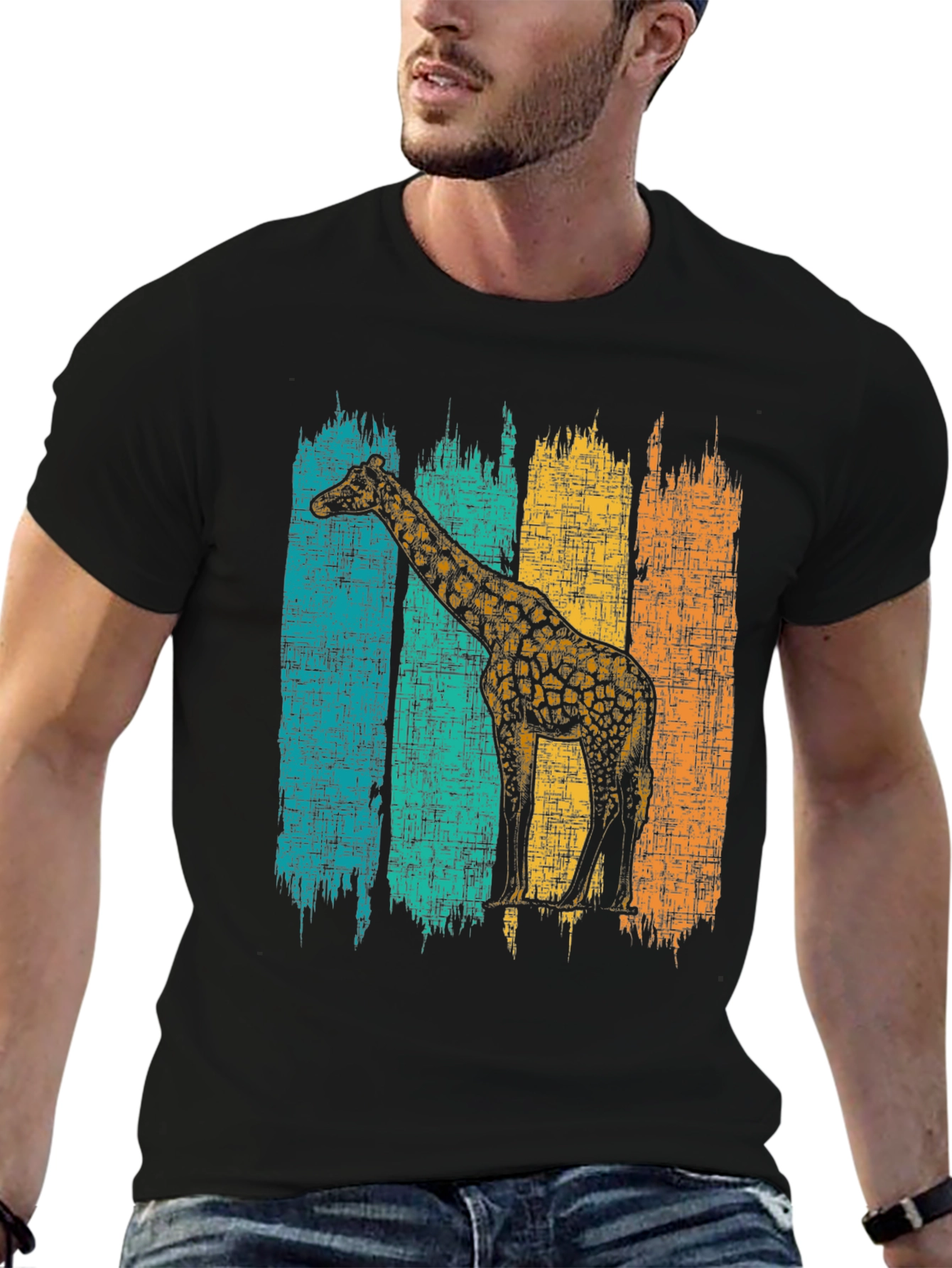 Giraffe Retro Stripe Graphic T-Shirt