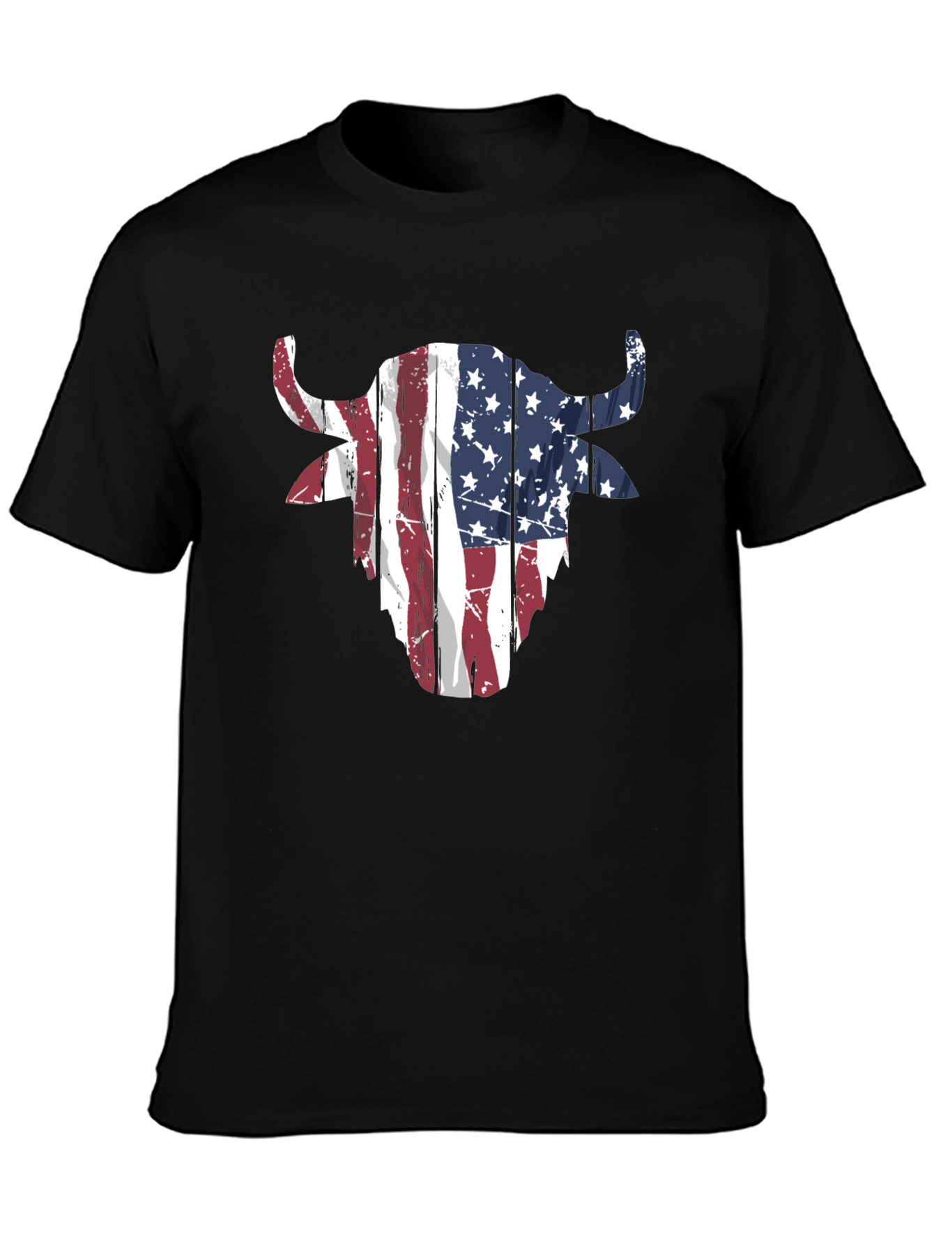 American Flag Bull Head Graphic Tee - Black Cotton Blend