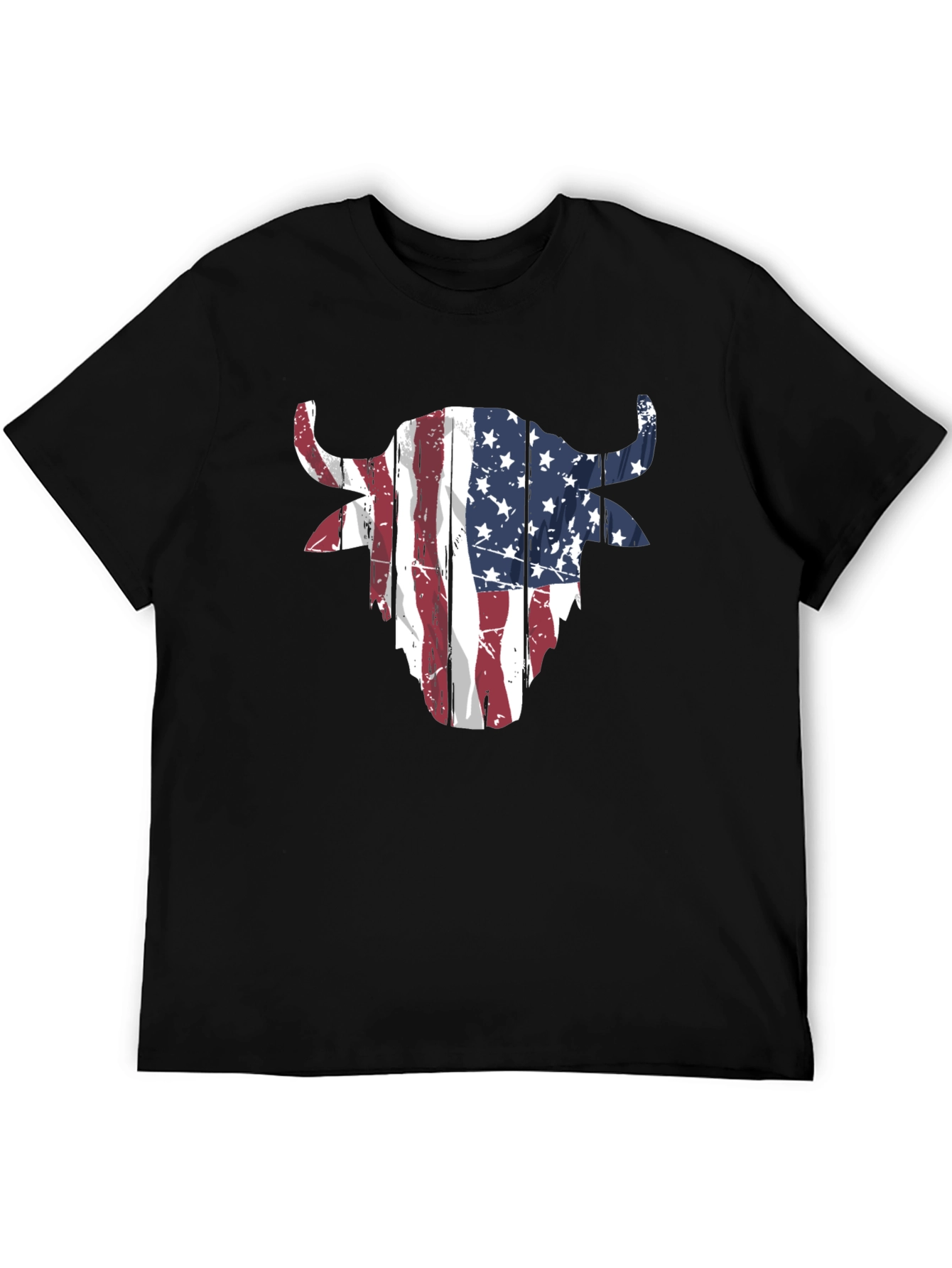 American Flag Bull Head Graphic Tee - Black Cotton Blend