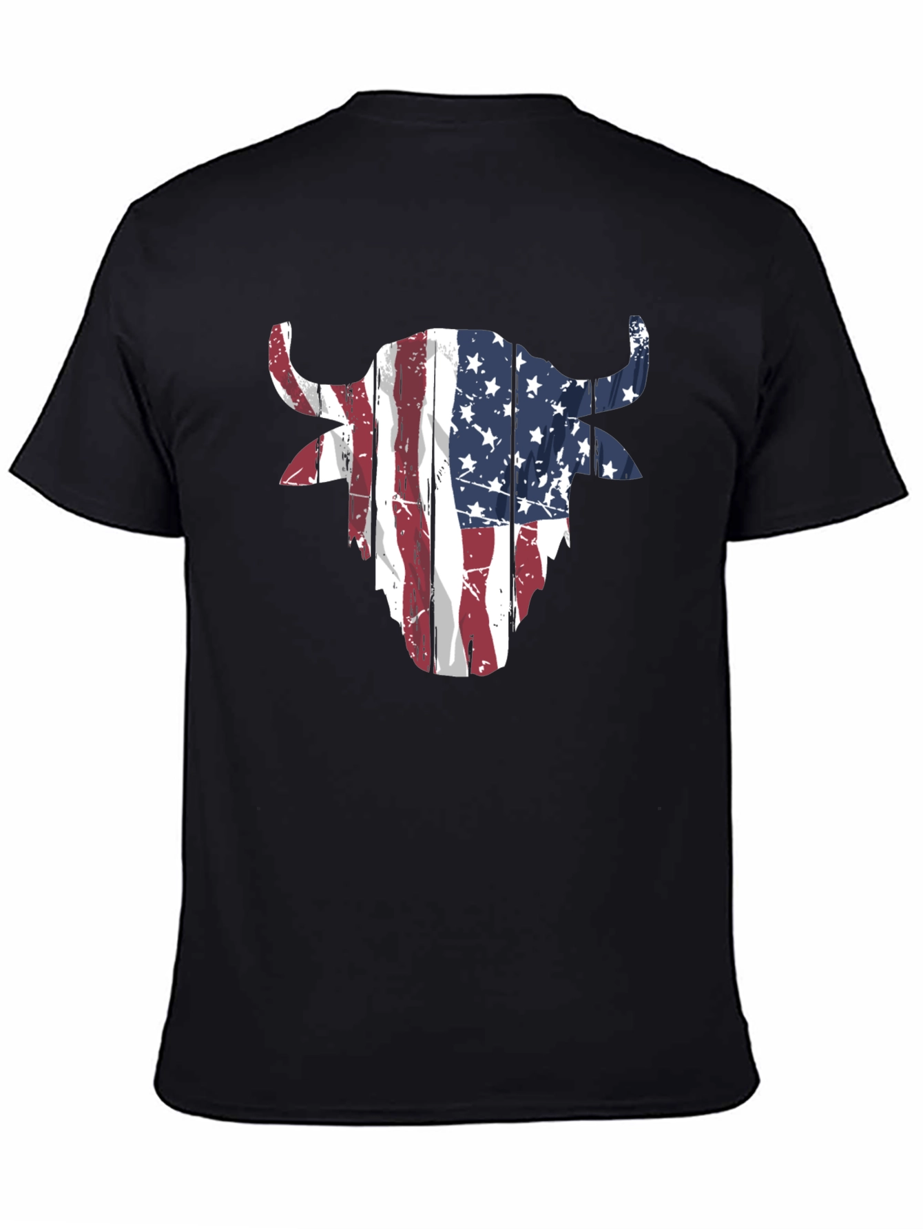 American Flag Bull Head Graphic Tee - Black Cotton Blend