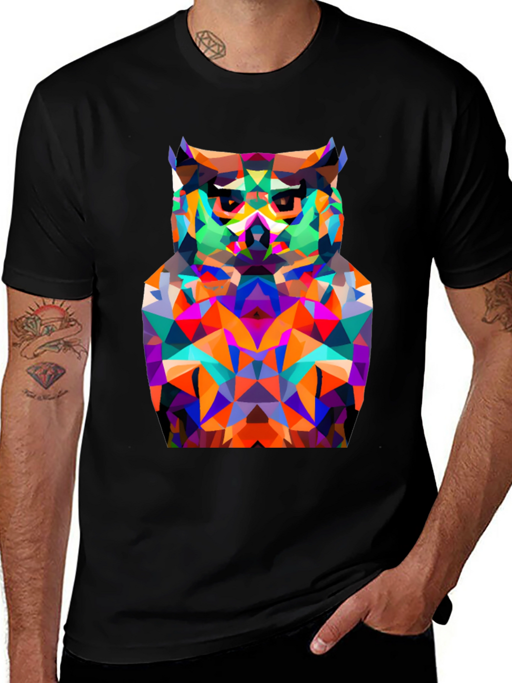 Geometric Owl Graphic Tee - Modern Black T-Shirt