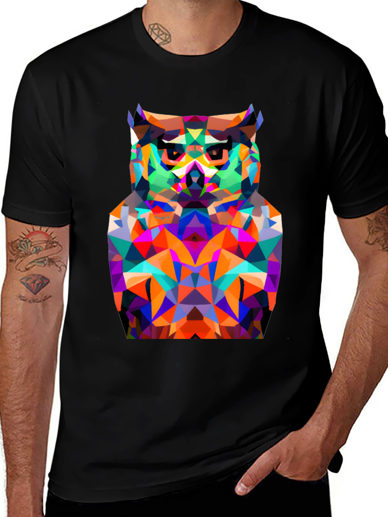 Geometric Owl Graphic Tee - Modern Black T-Shirt