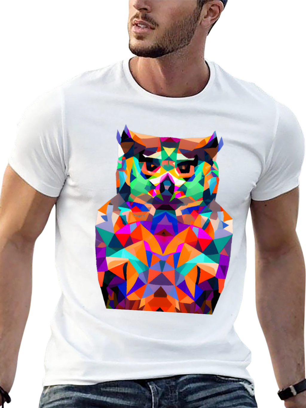 Geometric Owl Graphic Tee - Modern Black T-Shirt