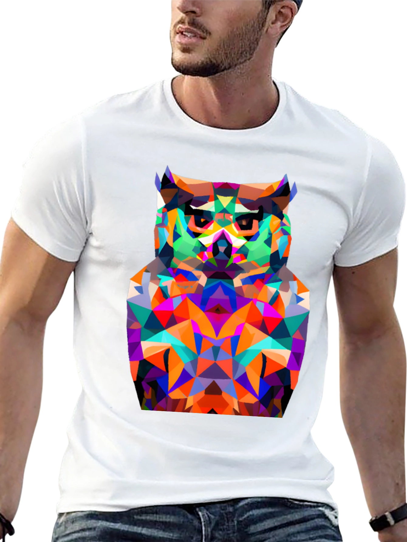Geometric Owl Graphic Tee - Modern Black T-Shirt