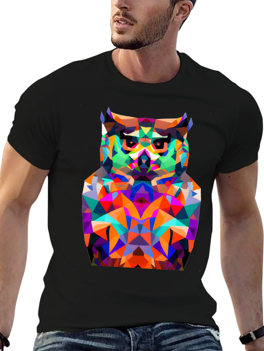 Geometric Owl Graphic Tee - Modern Black T-Shirt