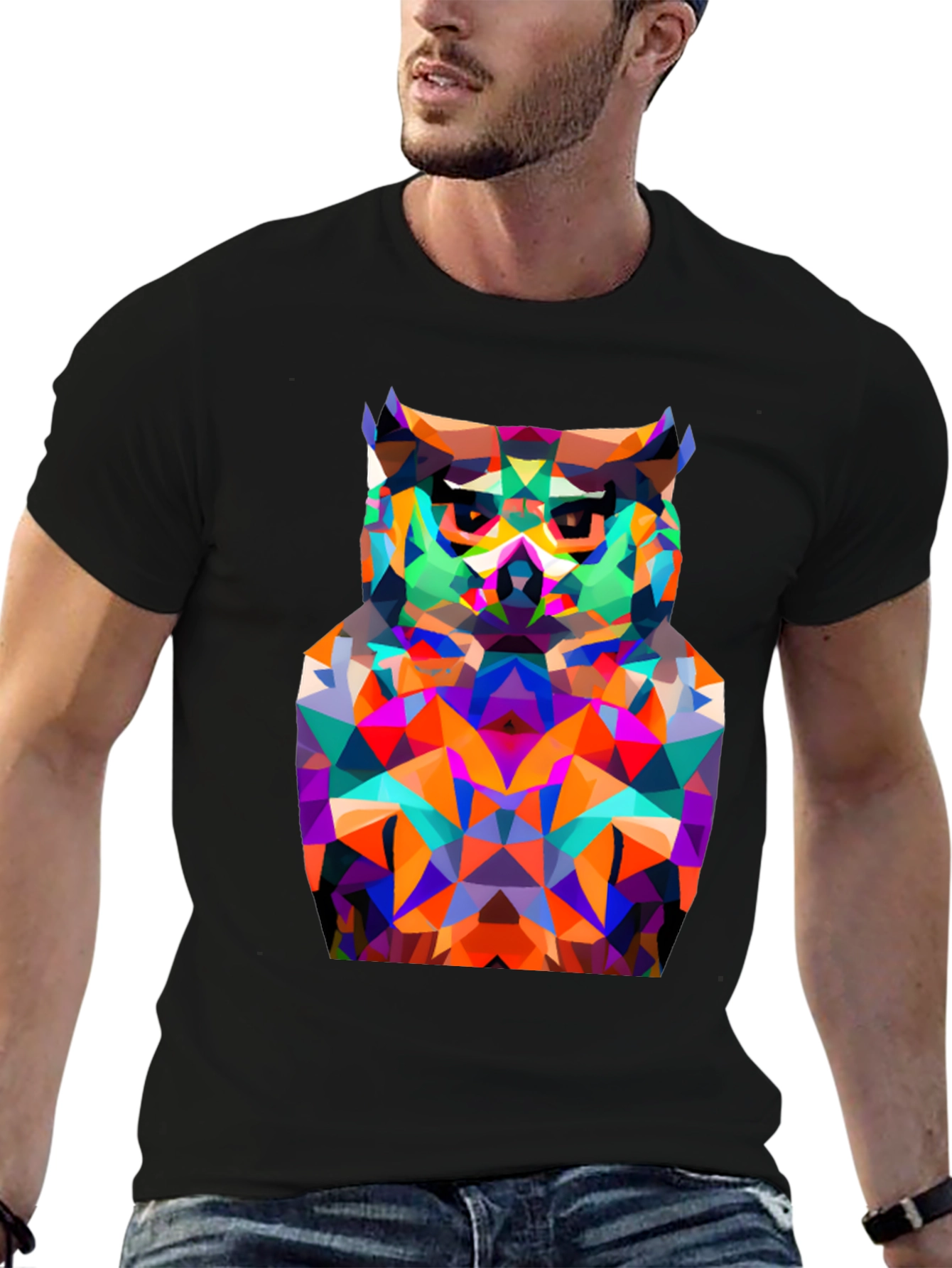 Geometric Owl Graphic Tee - Modern Black T-Shirt