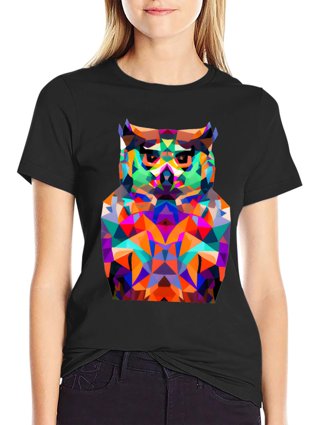 Geometric Owl Graphic Tee - Modern Black T-Shirt