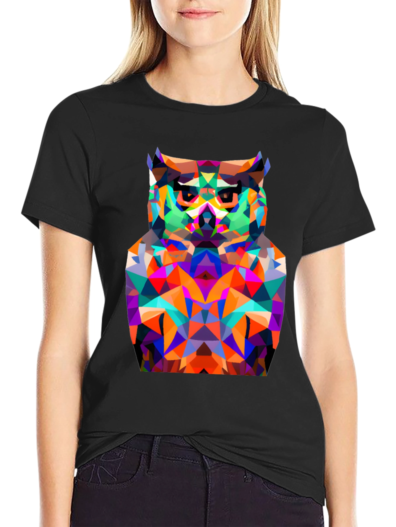 Geometric Owl Graphic Tee - Modern Black T-Shirt