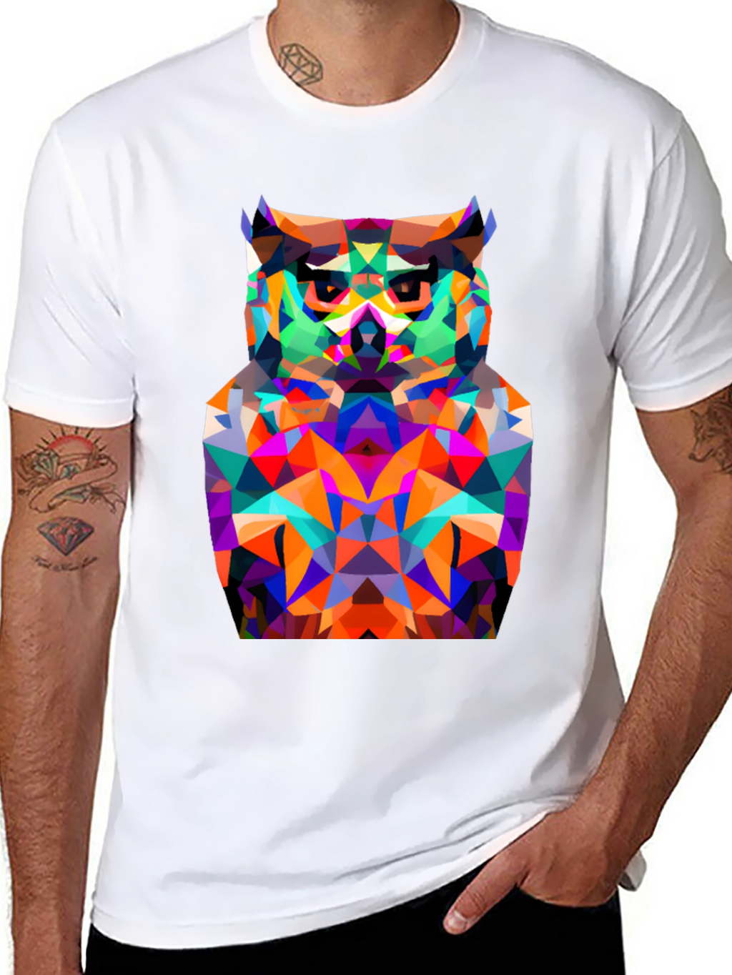 Geometric Owl Graphic Tee - Modern Black T-Shirt