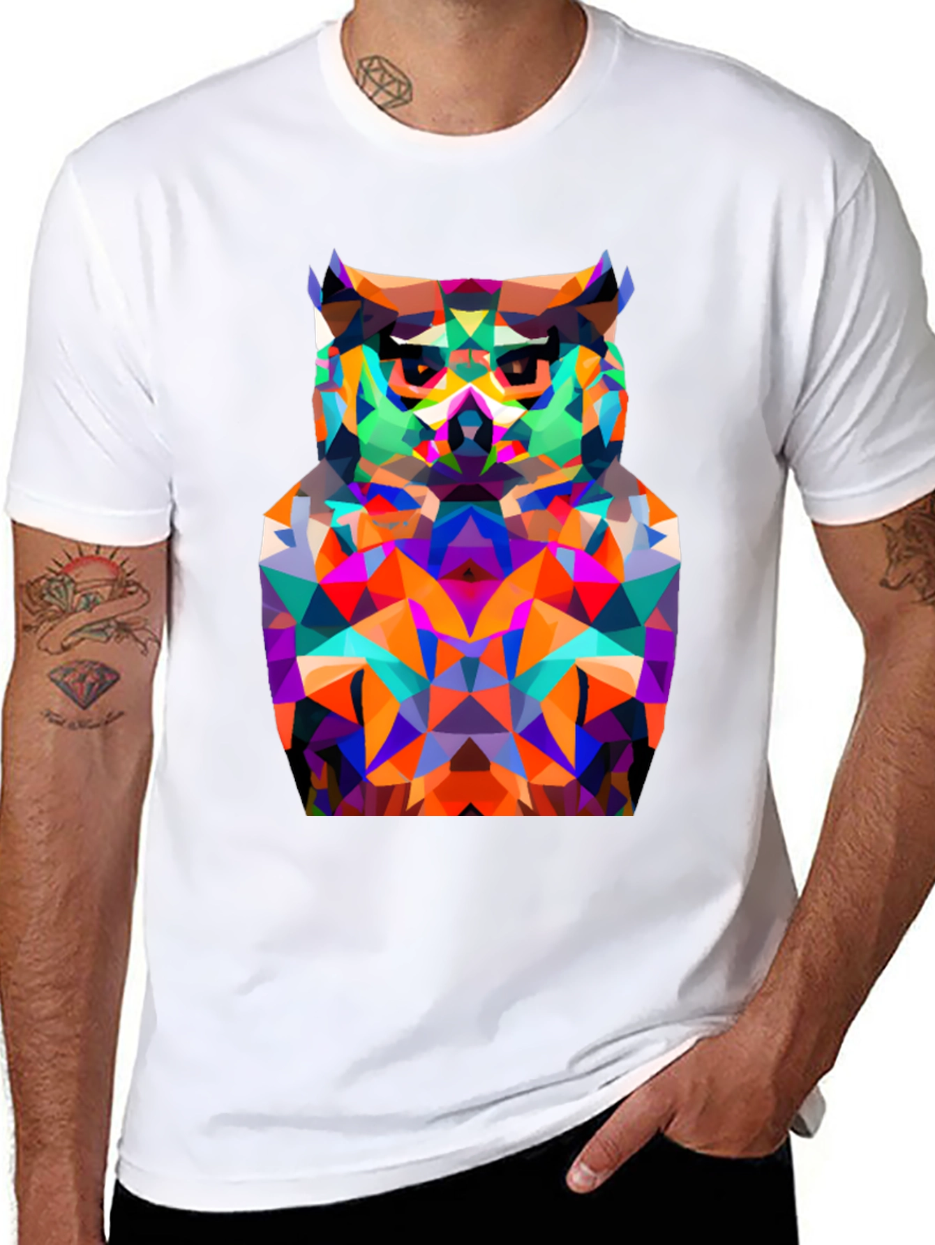 Geometric Owl Graphic Tee - Modern Black T-Shirt
