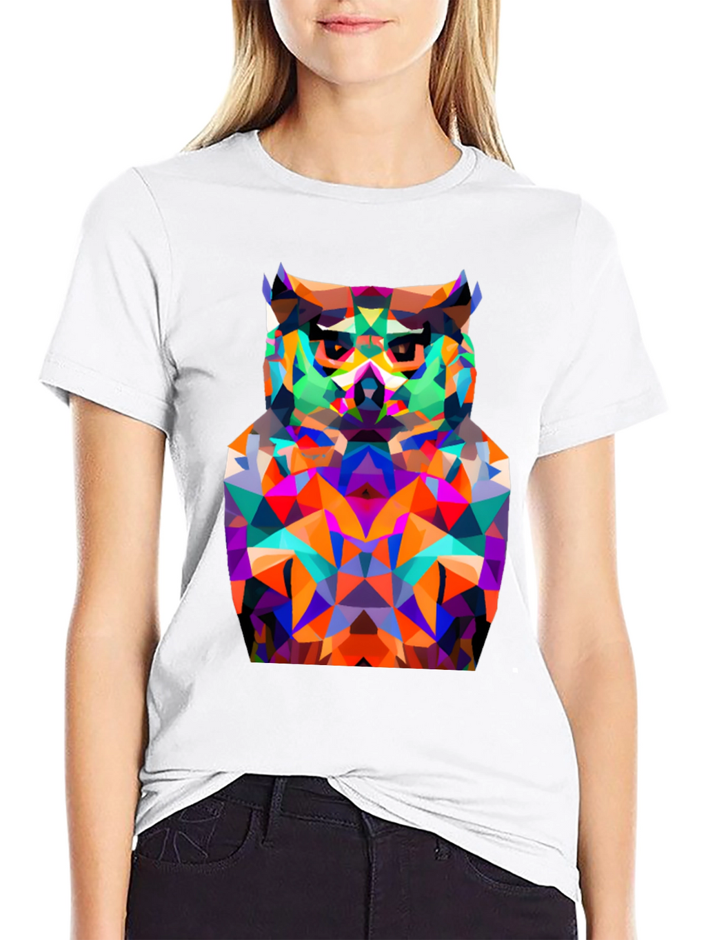 Geometric Owl Graphic Tee - Modern Black T-Shirt