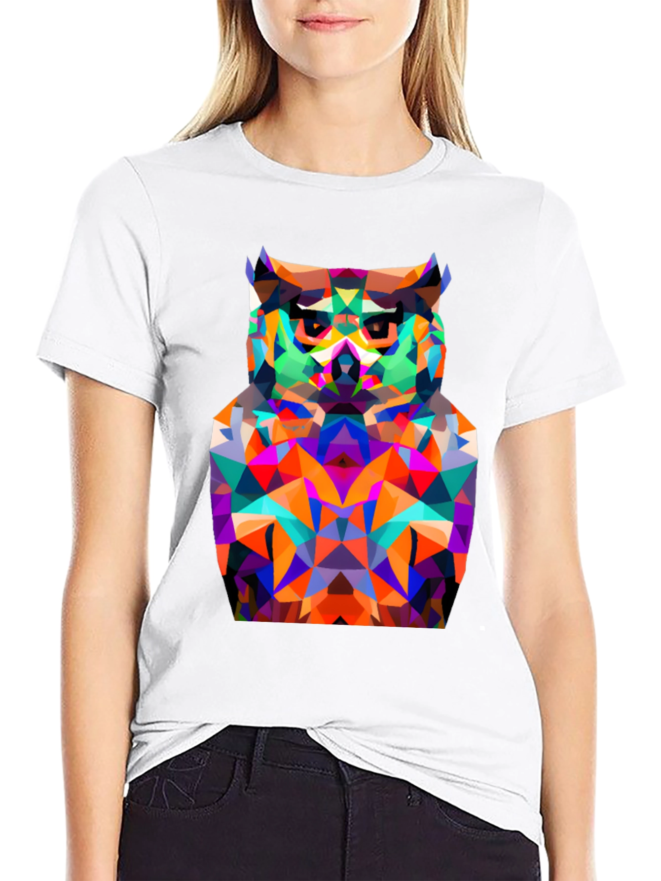 Geometric Owl Graphic Tee - Modern Black T-Shirt