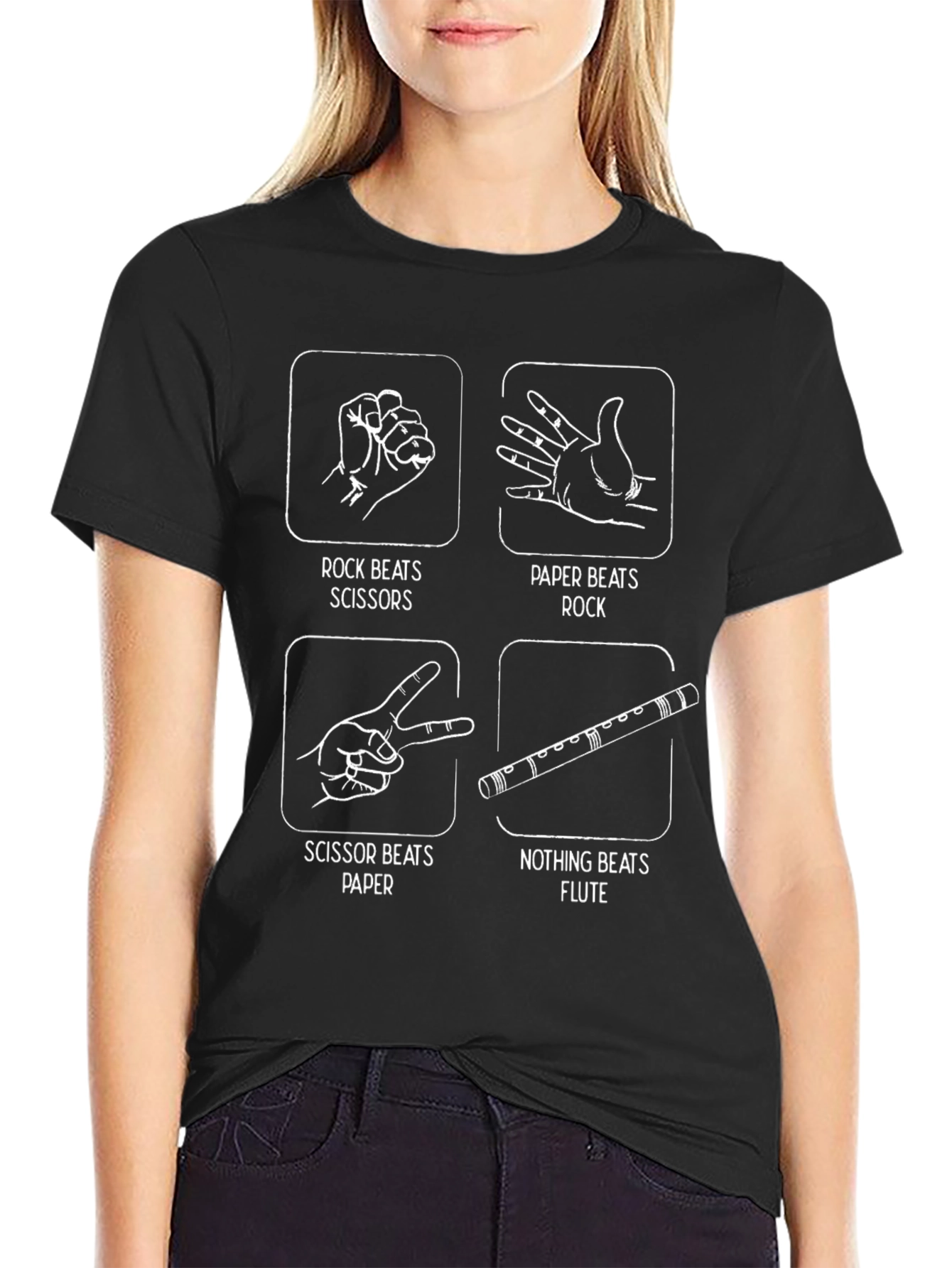 Rock Paper Scissors Flute Funny Graphic T-Shirt